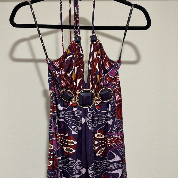 Sky Halter Neck Top w/ Jewels - Purple Print - Picture 1 of 4